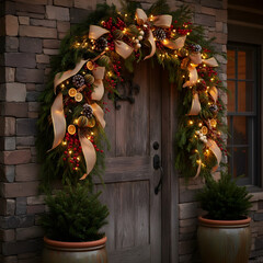 Illuminated Holiday Garland Front Door