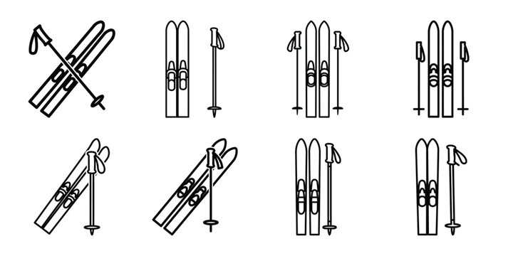 christmas ski poles outline icon set. Holiday Icons illustration.