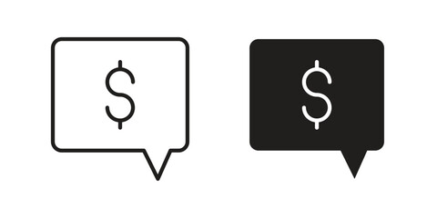 Comment dollar icons illustration, line art, glyph style vectors
