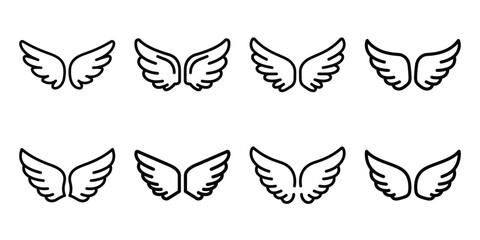 christmas angel wings outline icon set. Holiday Icons illustration.