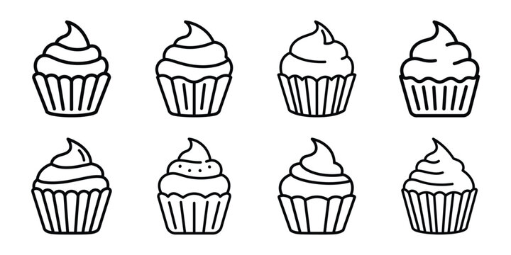 christmas cupcake outline icon set. Holiday Icons illustration.