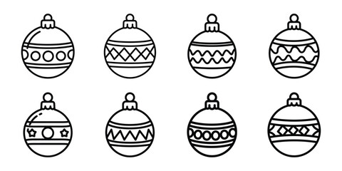 christmas ornament ball outline icon set. Holiday Icons illustration.
