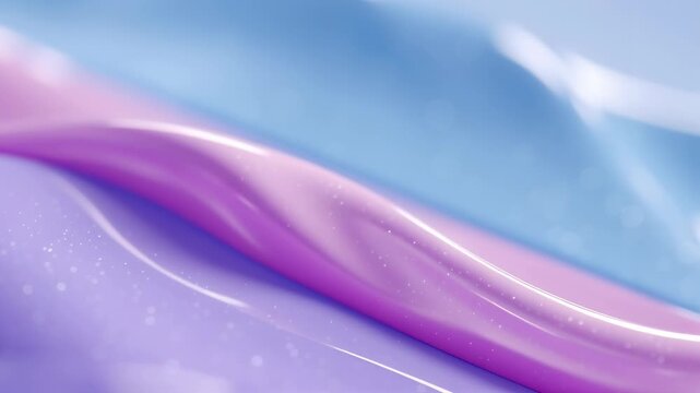 Abstract pastel liquid waves flowing with glossy texture. Blue and purple fluid background with sparkles. Smooth viscous slime or paint motion
