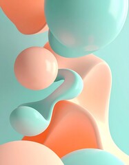 Abstract 3D Shapes Soft Peach and Aqua Colors Flowing Forms Smooth Curves Minimalist Background