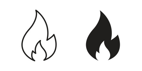 Flame icons illustration, line art, glyph style vectors