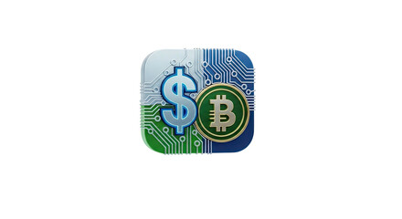 Cryptocurrency and traditional money exchange app icon concept