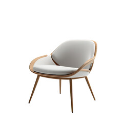 Modern, minimalist armchair with a light wooden frame and white cushion