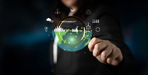 The concept of sustainability with green energy for environmental protection. A vision of a smart city with renewable resources and a clean ecosystem. Motif