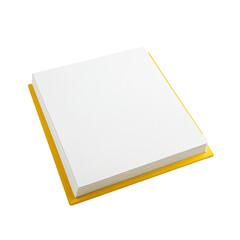 Stack of white paper on yellow rectangular base, isolated on black