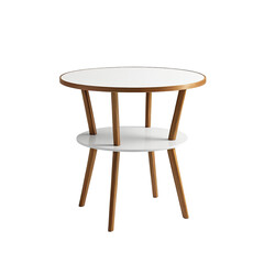 Wooden side table with white top and second tier, minimalist design
