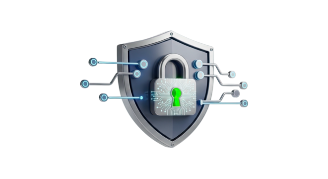 Digital security shield with padlock and network connections concept - Powered by Adobe