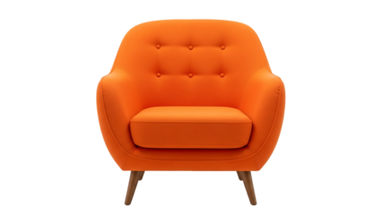 Modern orange armchair isolated on transparent background
