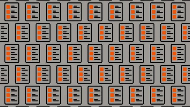 Abstract Digital Pattern of Repeating Orange and Grey Rectangles.