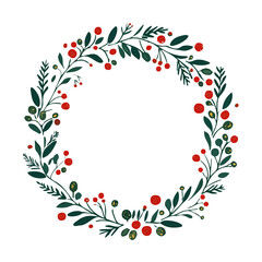 A simple and modern flat 2D vector of a Christmas Wreath, isolated on a pure white background.