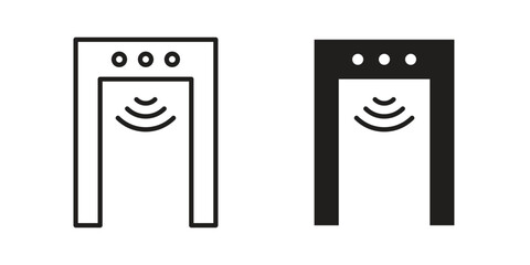 Metal detector icons illustration, line art, glyph style vectors