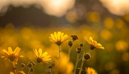Yellow flowers in sunlight field