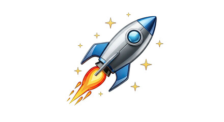 Fototapeta premium Metallic rocket launching upward with fiery exhaust and twinkling stars