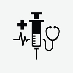Clean Syringe Silhouette Vector | Black & White Medical Icon