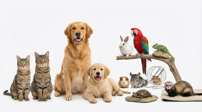 Colorful and Heartwarming Display of Common Home Pets Gathered in One Scene