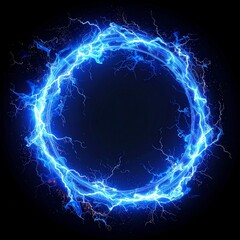 Naklejka premium Vibrant Blue Electric Energy Ring With Sparks And Light Particles Isolated On Black Background