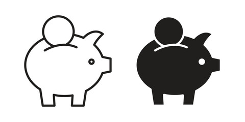 Piggy bank icons illustration, line art, glyph style vectors