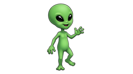 Playful Alien Cartoon Character without background. Perfect for children books, sci-fi projects, fun graphics, and animated content.