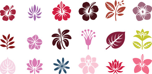 Fototapeta premium Floral and leaf icons in various colors