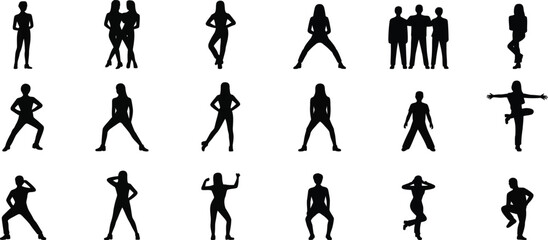 Fototapeta premium Diverse human silhouettes in various poses and groups
