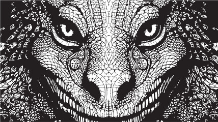 Fototapeta premium Intricate black and white tiger portrait composed of detailed ornamental patterns and textures.