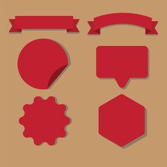 Red Banners, Ribbons, and Stickers Set with Subtle Shadow Effect.
