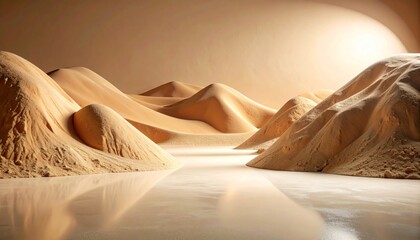 Abstract Sandy Landscape with Reflective Surface and Soft Lighting