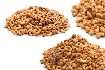 A group of almonds, pistachios, walnuts, macadamia, cashews.