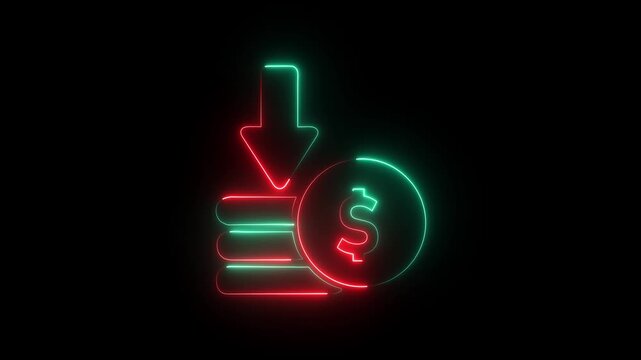 animated of cost symbol dollar increase and decrease icon, money, dollar sign with arrow down. Money loss concept. Business loss. Cash with down arrow stocks graph, concept of financial crisis
