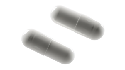 Two white capsule pills isolated view pharmaceutical medicine isolated on transparent background