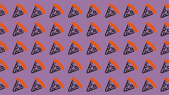 Seamless Pattern of Delicious Pizza Slices on a Purple Background.