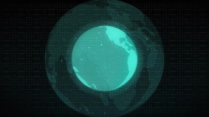 Futuristic digital globe with concentric rings and binary code animation background in teal earth world. Animated futuristic globe with rings and binary code in teal, ideal for Earth, world, - Powered by Adobe