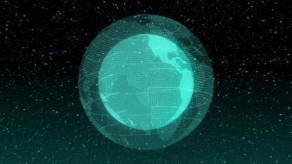 Glowing teal digital Earth with star-like particles in a dark cosmic animation background globe world. Bright glowing teal globe with starry particles, smooth animation for Earth, world - Powered by Adobe