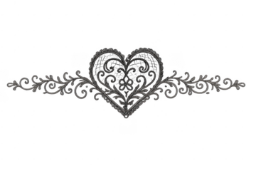 Heart shaped filigree scrollwork ornament with transparent background