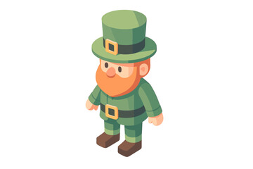 Cheerful isometric leprechaun character in green outfit with hat for st. patrick's day