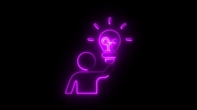 Neon Animated Proactive Icon &ndash; Glowing Action & Initiative Symbol Loop. A vibrant neon proactive icon representing forward-thinking, action, and initiative,
