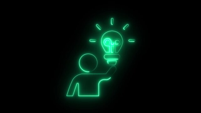 Neon Animated Proactive Icon &ndash; Glowing Action & Initiative Symbol Loop. A vibrant neon proactive icon representing forward-thinking, action, and initiative,