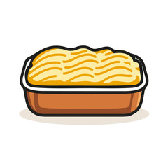 A simple and modern flat 2D vector of a Shepherds Pie, isolated on a pure white background.