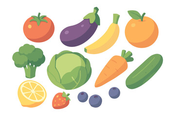 Colorful flat design of fruits and vegetables for healthy living
