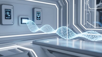 Glowing Blue DNA Strand in Futuristic Laboratory Setting from