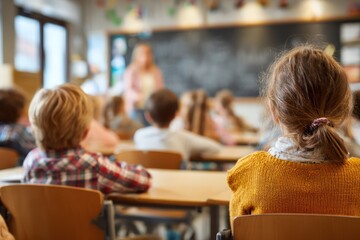 Schoolchildren from Behind Learning in a Modern Classroom