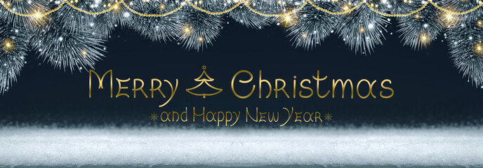 Merry Christmas handwritten lettering phrase isolated on blue background.