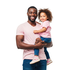 Smiling father holding his daughter on a transparent background isolated on transparent background