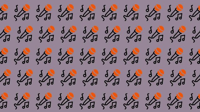 Abstract musical notes and orange circles pattern on a light purple background.