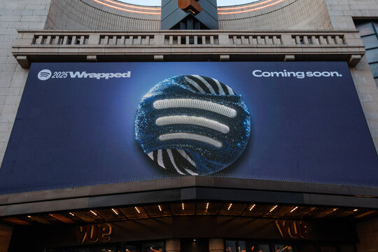 Spotify 2025 Wrapped Promoted on a Digital Billboard in London, UK