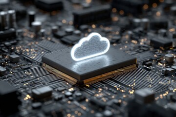Digital Infrastructure: Cloud Symbol Over Processor Microchips